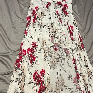 Torrid size 14 White Walkthrough Dress with Red/Pink Floral Pattern